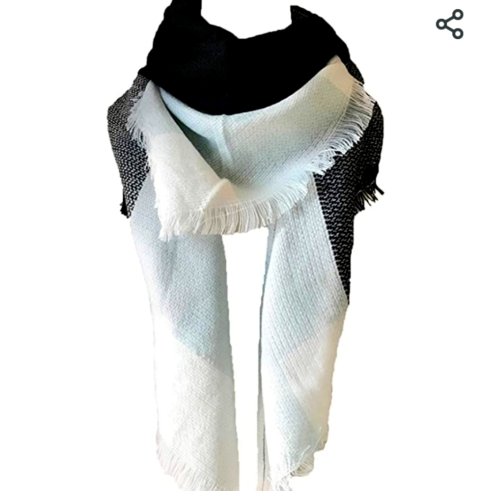 5/$20 - Warm Long Shawl Winter Wrap Large Triangle Scarf Knit Plaid